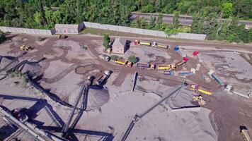 Stone crusher plant machine in work process, conveyor belt and hopper feeder video