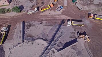 Stone crusher plant machine in work process, conveyor belt and hopper feeder video