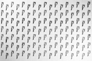 Handwriting black and white symbol filling pattern. Calligraphic letter P learning skills paper page. Calligraphy letters p background. Lettering practice writing worksheet. photo