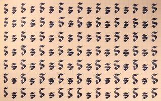 Lettering practice writing worksheet. Handwriting symbol filling pattern. Calligraphic letter S learning skills paper page. Calligraphy letters s background. photo