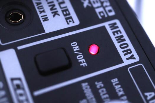 Memory button with light indicator. Music instruments background. Musician lifestyle instrument backdrop. photo