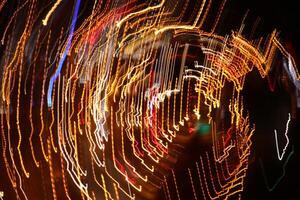 Road light traces. Trail lines background. Traffic bright lamps tracks. photo
