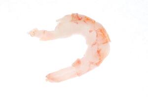 Isolated boiled peeled shrimp meat. Prawn seafood snack. photo