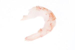 Isolated boiled peeled shrimp meat. Prawn seafood snack. photo
