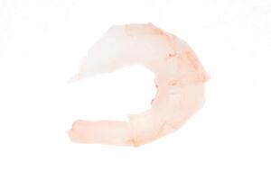 Isolated boiled peeled shrimp meat. Prawn seafood snack. photo