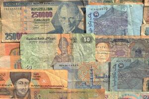 Wealth financial backdrop. Earning pattern. Money banknotes texture. Cash filling background. photo