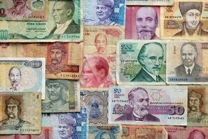 Wealth financial backdrop. Earning pattern. Money banknotes texture. Cash filling background. photo