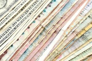 Earning pattern. Money banknotes texture. Cash filling background. Wealth financial backdrop. photo