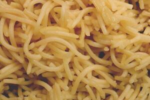 Filling spaghetti texture. Macaroni background. Cooked pasta. photo