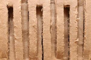 Corrugated cardboard filling background. Ribbed carton texture. Fluted paper backdrop. photo