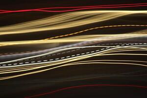 Light lines leaks exposition background. Night city rays glow backdrop. Night exposure zoom traces texture. photo
