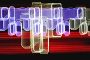 Light lines leaks exposition background. Night city rays glow backdrop. Night exposure zoom traces texture. photo