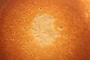 Backed sweet and warm pancake surface texture breakfast. Macro closeup. photo