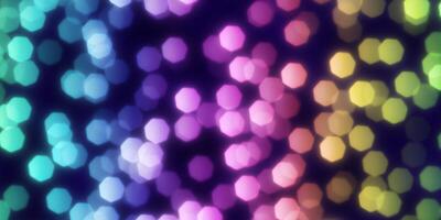 Rainbow Heptagon Shapes Bokeh Background. Abstract Figure Night Lights Texture. Abstract Glowing Forms Backdrop. photo