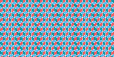 Red Blue Seamless Cube Pattern Background. Isometric Blocks Texture. Geometric 3d Mosaic Backdrop. photo