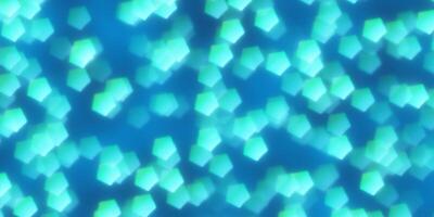 Sky Blue Pentagon Shapes Bokeh Background. Abstract Figure Night Lights Texture. Abstract Glowing Forms Backdrop. photo