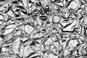 Rough Monochrome Crumpled Foil Texture. Metallic Black White Background. photo