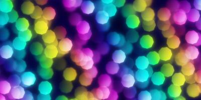 Rainbow Pentagon Shapes Bokeh Background. Abstract Figure Night Lights Texture. Abstract Glowing Forms Backdrop. photo