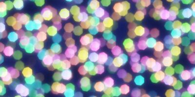 Bright Heptagon Shapes Bokeh Background. Abstract Figure Night Lights Texture. Abstract Glowing Forms Backdrop. photo