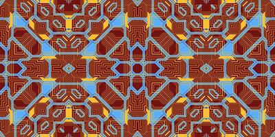 Light Brown Sky Blue Seamless Techno Lines Pattern. Futuristic Geometry Background. Laser Technical Design Texture. photo