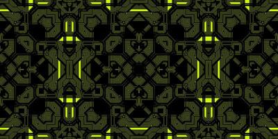 Black Yellow Seamless Techno Lines Pattern. Futuristic Geometry Background. Laser Technical Design Texture. photo