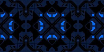 Dark Blue Neon Seamless Techno Lines Pattern. Futuristic Geometry Background. Laser Technical Design Texture. photo