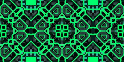 Green Blue Seamless Techno Lines Pattern. Futuristic Geometry Background. Laser Technical Design Texture. photo