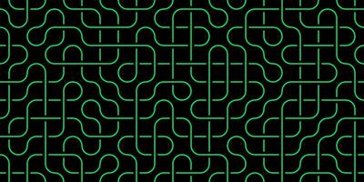 Green Seamless Swirl Lines on Black Background. Modern Stripe Pathway Texture. Labyrinth Line Backdrop. photo