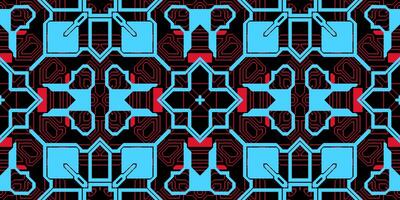 Blue Pink Seamless Techno Lines Pattern. Futuristic Geometry Background. Laser Technical Design Texture. photo
