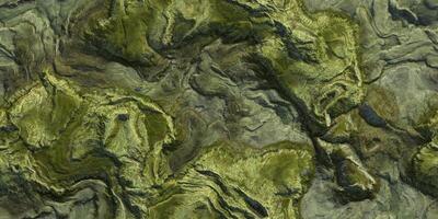 Green grass landscape topography top view texture. 3D geography mountain district map atop background. Hills field landform from above view backdrop. photo