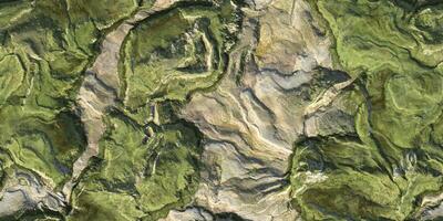 3D green ground geography mountain district map atop background. Hills field landform from above view backdrop. Landscape topography top view texture. photo