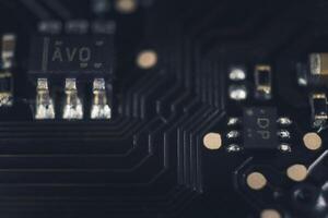 Microprocessor System Manufacture Macro Closeup Surface. photo