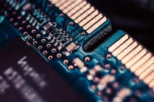 Microprocessor System Manufacture Macro Closeup Surface. photo