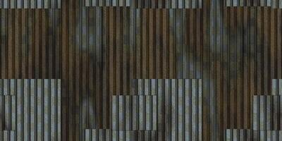 Wet fluted metal fencing backdrop. Corrugated metal texture. Crimp fence background. Ribbed metallic surface. Wavy iron wall pattern. photo