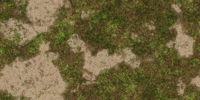 Cracked glade ground with moss seamless texture. Dry land with grass background. Ecology terrain backdrop. Summer desert with mossy cracks surface. Hot grunge weather climate pattern. photo