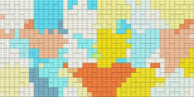 Blue yellow orange toy bricks texture. Colored plastic pieces backdrop. Colorful brick block toys pattern. Happy creative child puzzle surface design. Plastic building blocks background. Like Lego. photo