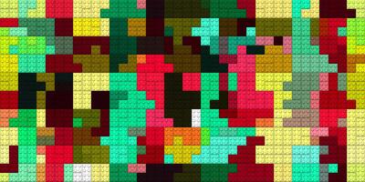 Red green yellow colorful brick block toys pattern. Happy creative child puzzle surface design. Plastic building blocks background. Toy bricks texture. Colored plastic pieces backdrop. Like Lego. photo