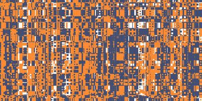 Orange Dark Blue White Cell Checks Abstract Grunge Pattern. Distortion Screen Texture. Colorful Noise Background. Glitch Art Backdrop. Distorted Geometric Surface. photo