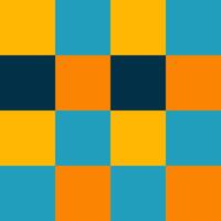 Yellow Orange Blue Black Large Seamless French Checkered Pattern. Big Colorful Fabric Check Pattern Background. Classic Checker Pattern Design Texture. photo