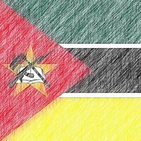 Mozambique flag pencil painting picture. Mozambican emblem shaded drawing canvas. photo