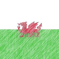 Wales flag pencil painting picture. Wales emblem shaded drawing canvas. photo