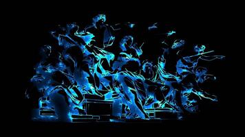 Neon frame effect Baroque statues, emphasizing their dramatic gestures and expressive details characteristic , glow, black background. video
