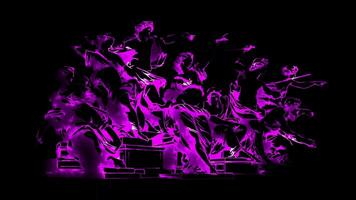 Neon- Rahmen bewirken Barock Statuen, betonen ihr dramatisch Gesten und ausdrucksvoll Einzelheiten charakteristisch , glühen, schwarz Hintergrund. video
