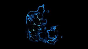 Neon frame effect map of Denmark, glow, black background. video