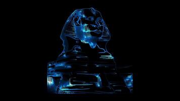 Neon frame effect Great Sphinx of Giza, glow, black background. video