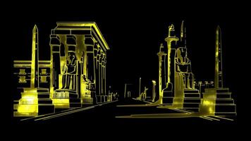 Neon frame effect iconic temples of Luxor and Karnak, glow, black background. video