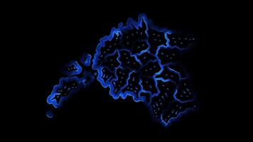 Neon frame effect map of Estonia, glow, black background. video