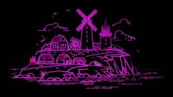 Neon frame effect island of Saaremaa in Estonia, glow, black background. video