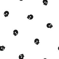 Hand drawn cute monochrome seamless pattern with little skulls. Flat Halloween print in doodle style. Evil dead head character. Repeated scary skeleton mascot background, wrapping or wallpaper. vector
