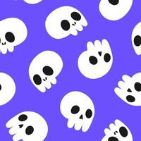 Hand drawn cute seamless pattern with little skulls. Flat Halloween print in doodle style. Evil dead head character. Repeated scary skeleton mascot background, wrapping or wallpaper. vector